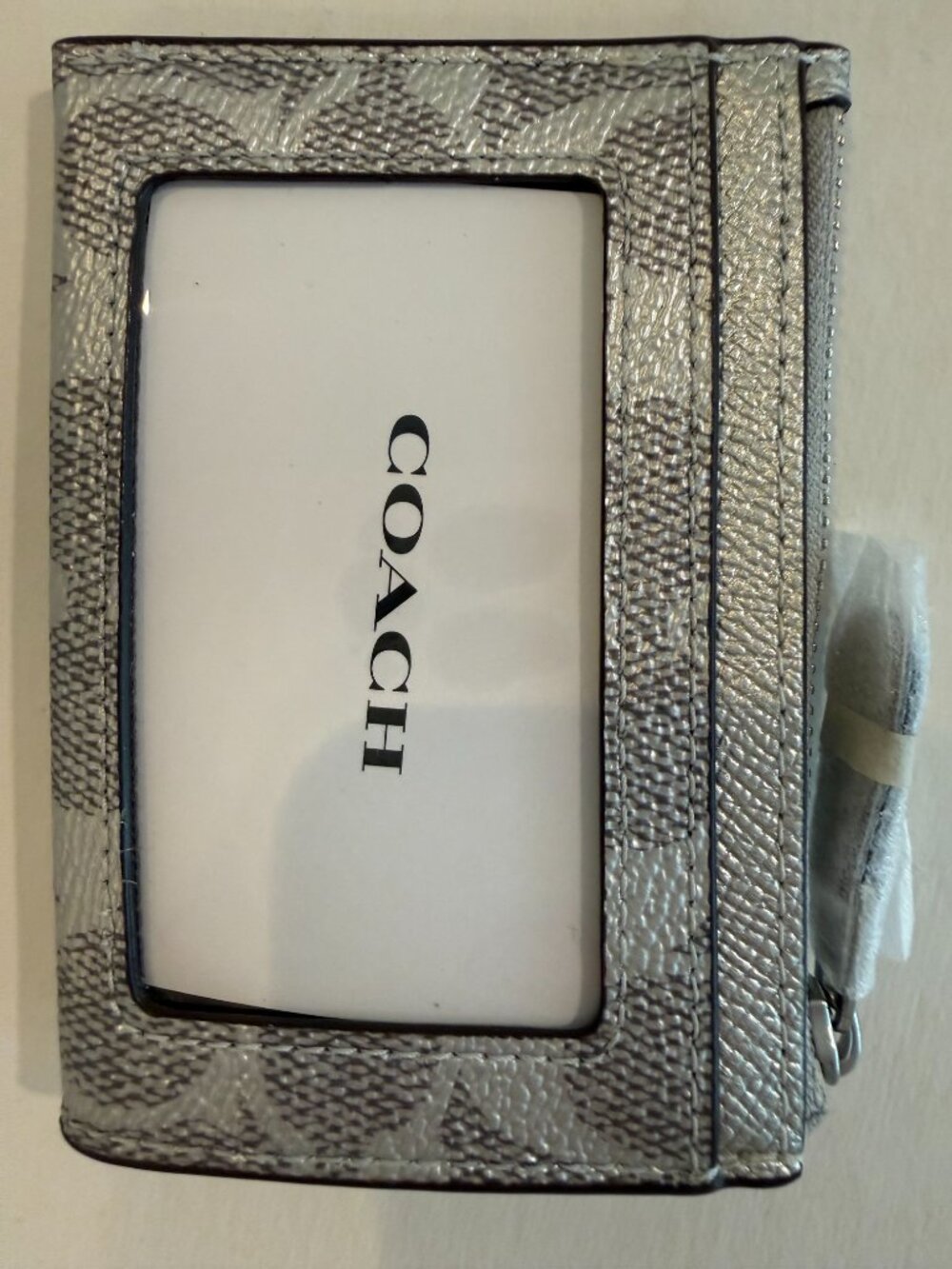 Coach Min/Skinny ID Case Card Holder Signature Canvas key chain/ Wallet Silver - Picture 3 of 14